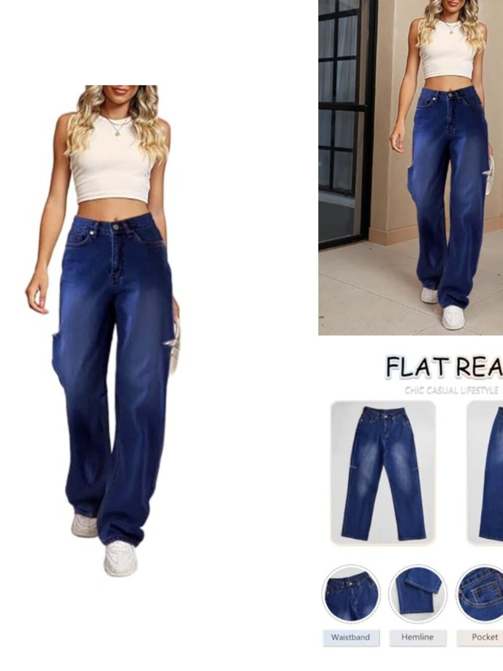Women's High Waist Wide Leg Baggy Boyfriend Jeans Loose Denim Pants